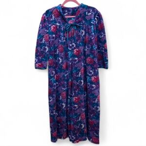 Vintage 80s Jewel Tone Floral Velour Robe